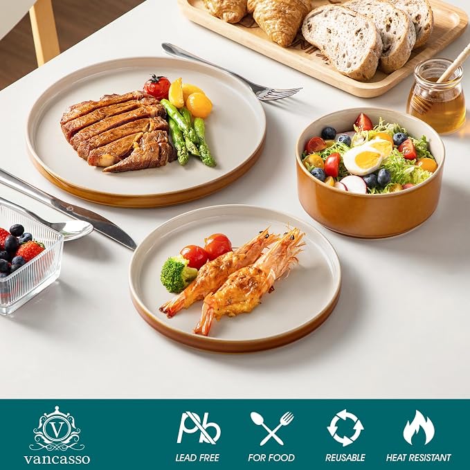 vancasso ONION Ceramic Plates and Bowls Sets, 18 Pieces Grey Dinnerware Sets - Image 3