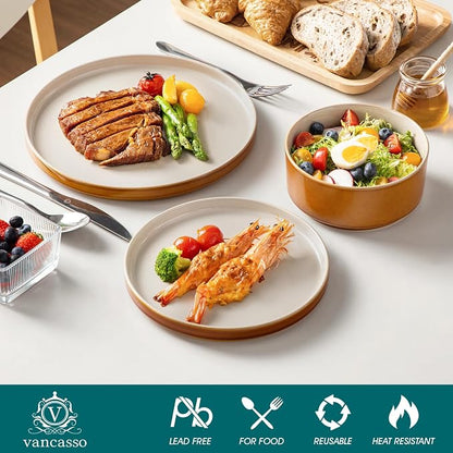vancasso ONION Ceramic Plates and Bowls Sets, 18 Pieces Grey Dinnerware Sets - Image 3
