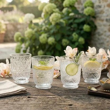 Set of 4 Whiskey Glasses Vintage Textured Hobnail Double Old Fashioned Drinkng - Image 7
