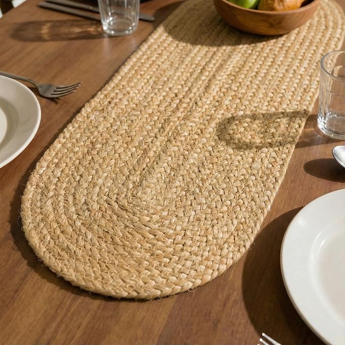Encasa XO Handwoven Jute Table Runner, Center Table 12"x36" Jute Natural Bleach by EncasaXO