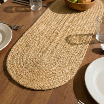 Encasa XO Handwoven Jute Table Runner, Center Table 12"x36" Jute Natural Bleach by EncasaXO