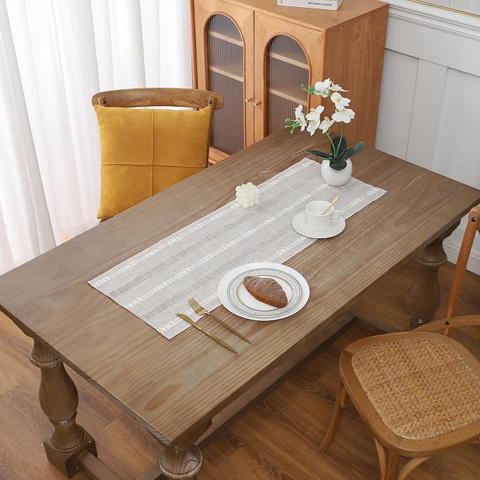 Gernaice 2PCS Boho Table Runner, Embroidered Cotton Linen Farmhouse Table by Gernaice