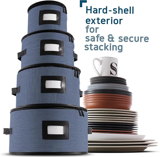 Fine China Storage Containers Hard Shell, 4 Piece Dish Storage Containers - Image 4