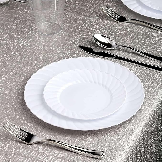 Efavormart 10-Pack 10" White Flared Round Plastic Dinner Plates, Premium Heavy - Image 2