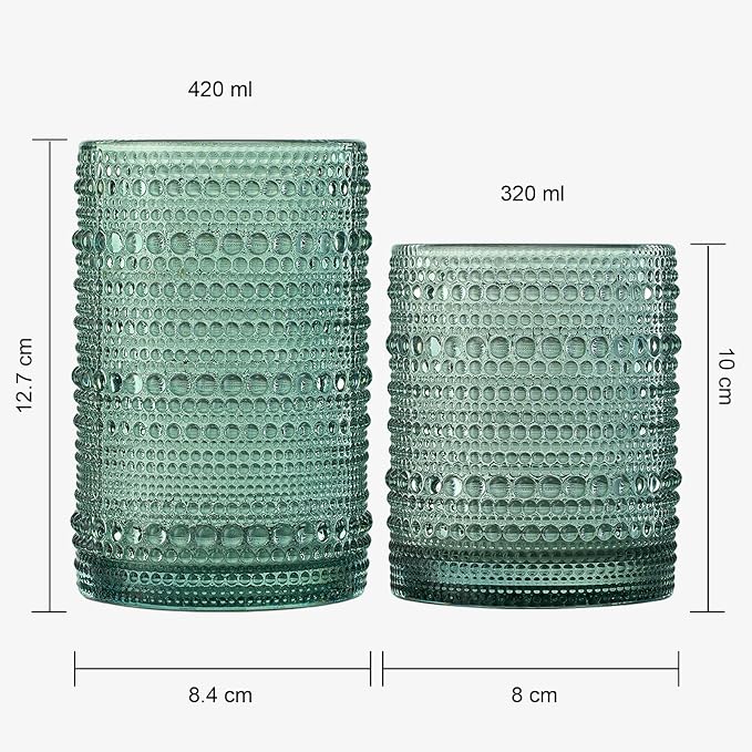 Khen Hobnail Beaded Highball Drinking Tumbler Glasses | Set of 12 | Color - Image 4