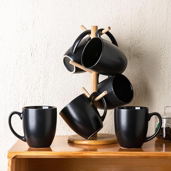 AmorArc 16 oz Coffee Mugs Set of 6, Large Ceramic Matte Black Coffee Cups | - Image 7