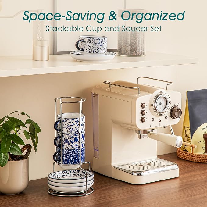 vancasso 8 OZ Cappuccino Cups Set of 4, Porcelain Stackable Espresso Cups | - Image 9