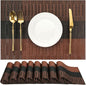 Placemats Set of 8, Vinyl Woven Place Mats Indoor Set of 8 Washable Wipeable PVC Table Mats Heat-Resistant Non Slip Plastic Placemat for Kitchen Dining Outdoor Table (Black Brown, Set of 8)