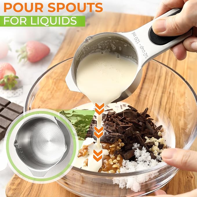 Spring Chef Magnetic Stainless Steel Measuring Cups Set of 7 Patented Black | - Image 7
