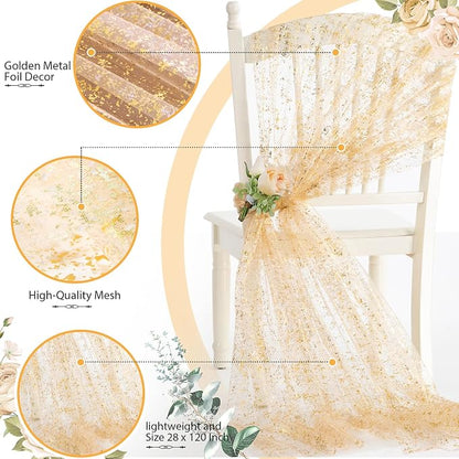 SiinvdaBZX Beige Gold Sheer Tulle Table Runner 120 Inch/10 Ft Long | Gauze - Image 4