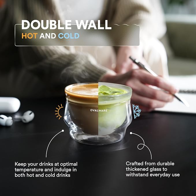 ovalware 8.5oz Double Wall Latte Cups, Latte Set of 2 - Image 8