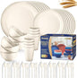 Wheat Straw Dinnerware Sets, 64-Piece Beige Plates and Bowls Sets by HOMMALY