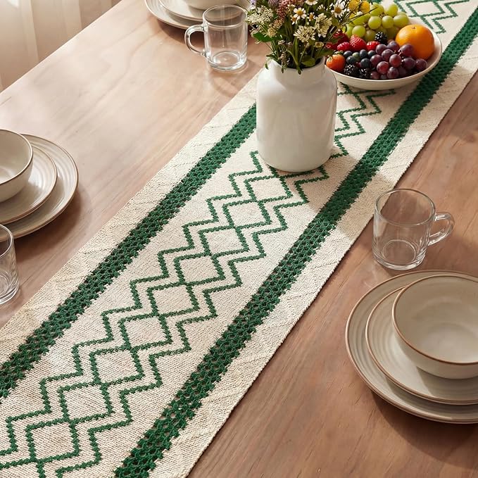 Artoid Mode Forest Green Stripe Diamond Woven Table Runner 12x108 Inch | - Image 3