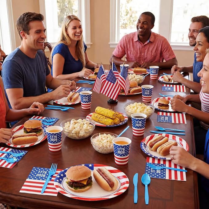 350 Pcs 4th of July Party Decorations 12 inch Disposable Patriotic Oval Plates - Image 5