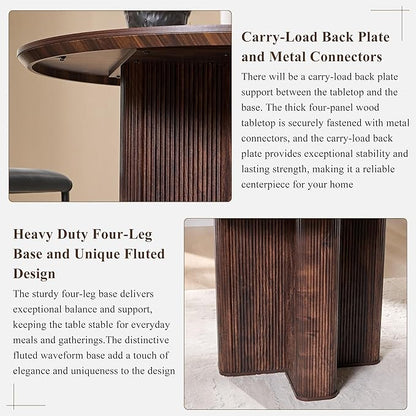 T4TREAM 47" Fluted Round Dining Table for 4-6, Mid-Century Modern Kitchen Table with Thickened Edge & Sturdy Pedestal Base for Kitchen Living Room,Dark Walnut(Table Only)