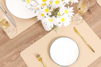 Wipeable Placemats Leather Table Mats Waterproof Heat-Resistant Easy to Clean for Dining Table Set Kitchen Table (2, Buff)