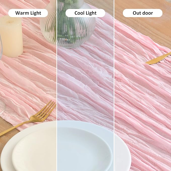 Asee'm 2pcs Blush Pink Cheesecloth Table Runner Summer 10FT Gauze Sheer | Boho - Image 8
