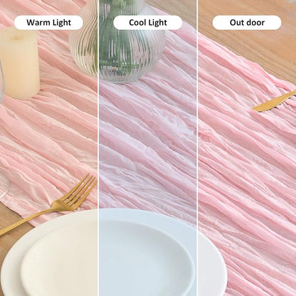 Asee'm 2pcs Blush Pink Cheesecloth Table Runner Summer 10FT Gauze Sheer | Boho - Image 8