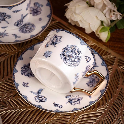 KAMMAK Tea Cups and Saucers Set of 2, Fine Bone China Coffee Cups, 571N | - Image 7