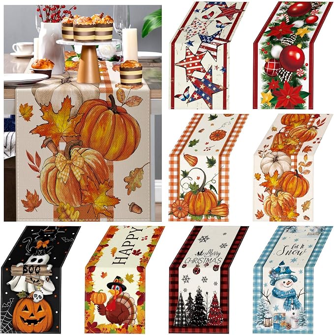 LemonRoad 8 Pcs Holiday Table Runner Seasonal Farmhouse Table Decor 72 Inches by Unknown