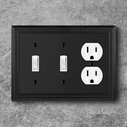 Henne Bery Sunken Pearls Heavy Duty Decorative Wall Plate Switch Plate Outlet Cover (Double Toggle/Single Duplex, Matte Black)