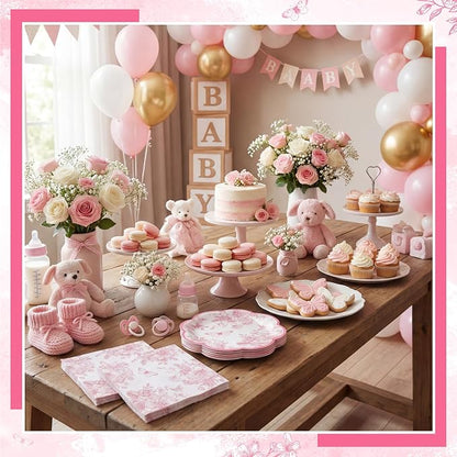 50 Pcs Pink Floral Plates and Napkins, Bridal Baby Showe - Image 5