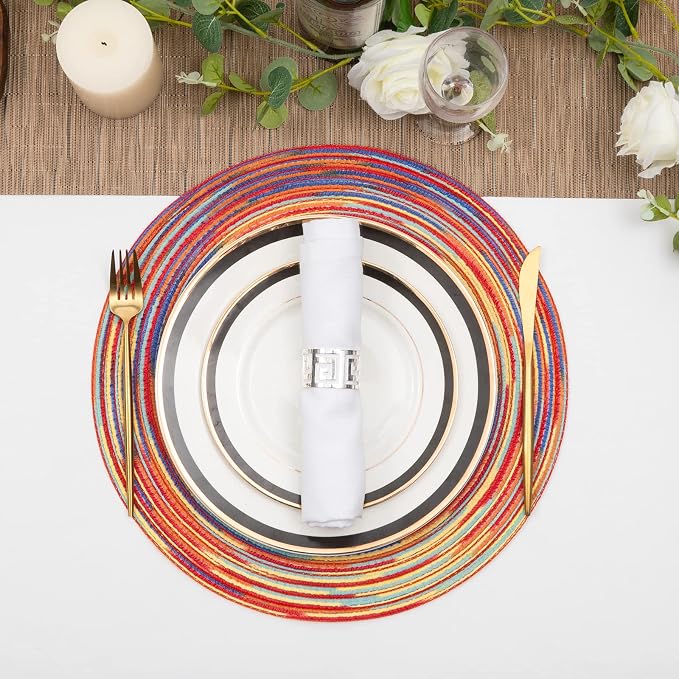 SHACOS Round Braided Placemats Set of 4 Variegated Colorful Placemats - Image 6