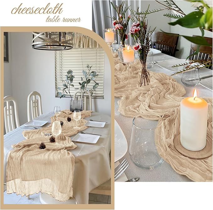 6 Pack Beige Cheesecloth Table Runner 20 x 120 Inch Gauze Table Runner Fabric - Image 4