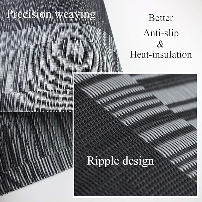PIGCHCY Placemats,Washable Vinyl Woven Table Mats,Elegant Durable Placemats for Dining Table Set of 4 (Black)