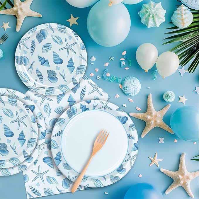 180Pcs Sea Party Supplies Paper Plates and Napkins Serve 60 | Disposable - Image 6