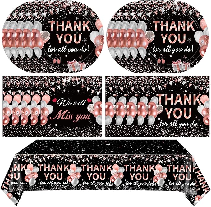 41Pcs Black Rose Gold Thank You Decorations Thank You by Mainivo
