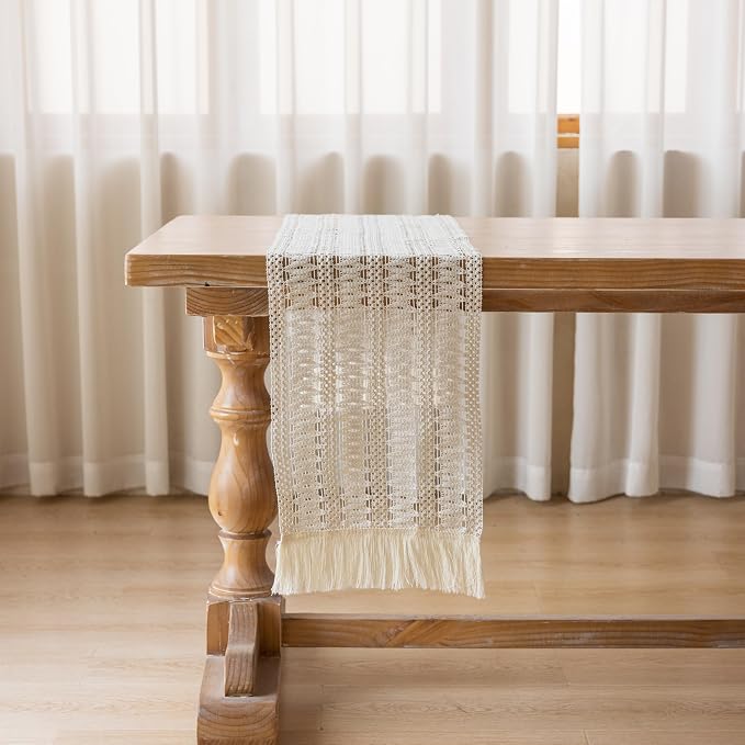Keketoarrange Boho Macrame Table Runner 12x108 Inch | Woven Burlap Rustic - Image 5