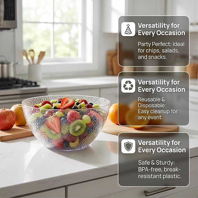 4 Pack Clear Plastic Serving Bowls, 135 OZ Large Round Plastic Bowls, 10 Inch - Image 5