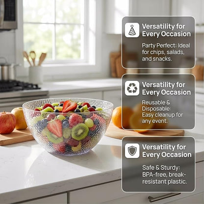 4 Pack Clear Plastic Serving Bowls, 135 OZ Large Round Plastic Bowls, 10 Inch - Image 5