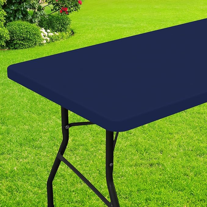 Smiry Rectangle Picnic Table Cloth, Waterproof Elastic Fitted Tablecloths for 4 Foot Tables, Washable Polyester Table Cover for Camping, Indoor and Outdoor (Navy, 24"x48")