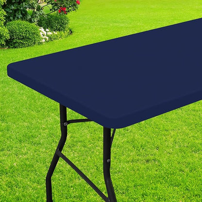 Smiry Rectangle Picnic Table Cloth, Waterproof Elastic Fitted Tablecloths for 8 Foot Tables, Washable Polyester Table Cover for Camping, Indoor and Outdoor (Navy, 30"x96")