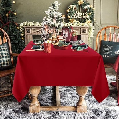 sancua Rectangle Tablecloth - 90 x 132 Inch - Water Resistant Spill Proof Washable Polyester Table Cloth, Decorative Fabric Table Cover for Dining Tables, Buffet Parties and Camping, Red