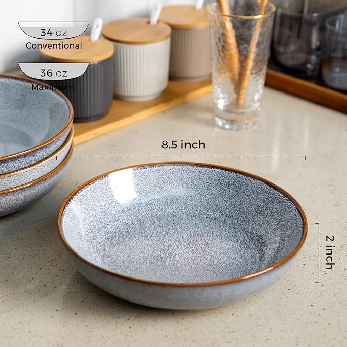 AmorArc 8.5'' Large Ceramic Pasta Bowls Set, 36oz Stoneware Bowls Set of 4 - Image 2