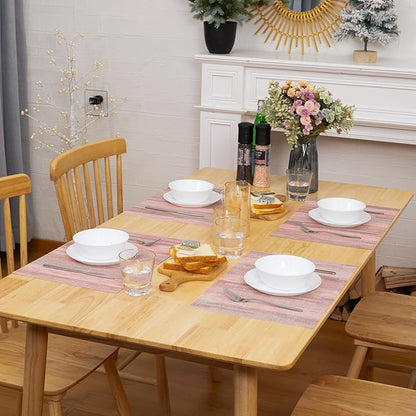Winknowl Placemats Set of 8, Heat Resistant Stain Resistant Woven Vinyl Insulation Place mats, Durable Washable Elegant Table Mats for Kitchen Dining Table Decor (Misty Rose)