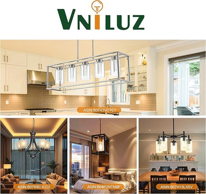 VINLUZ 5 Light LED Modern Pendant Lights, Classic Black Chandelier with Crystal Bubble Clear Glass Shade Indoor Kitchen Island Lights Fixtures for Dining Room Cafe Bar