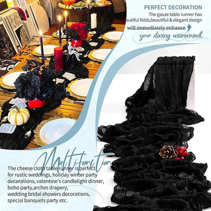 Showgeous 2 Pack Black Cheesecloth Table Runners Boho Wedding Decor | Rustic - Image 6