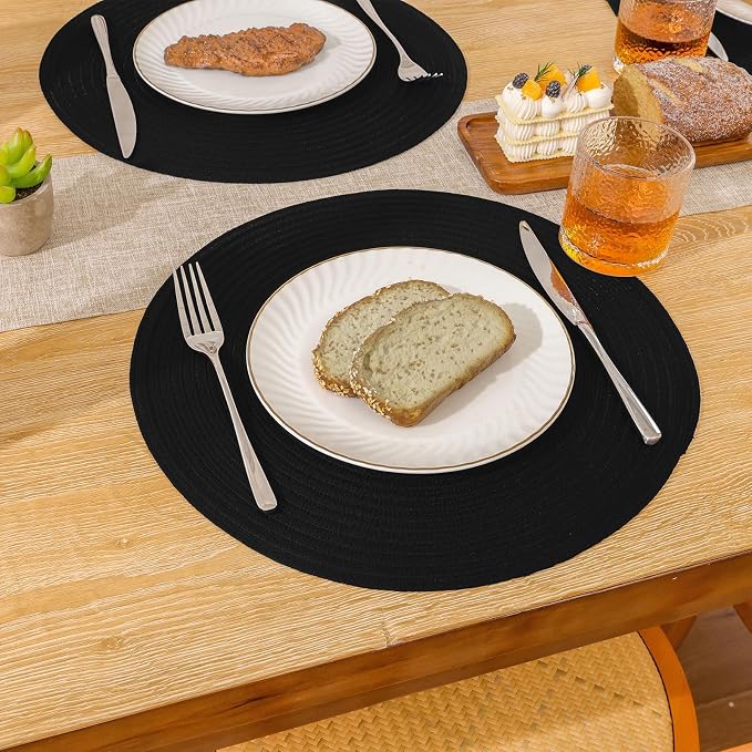 SHACOS Black Round Placemats Set of 12 Heavy Cotton Polyester Woven Braided - Image 7
