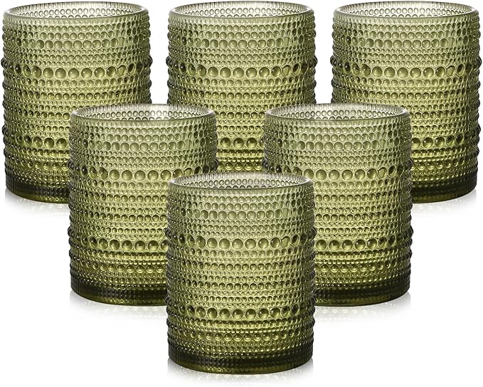 ZMOWIPDL Drinking Glasses Set of 6, 12oz Green Hobnail Glass Cups | Vintage by ZMOWIPDL