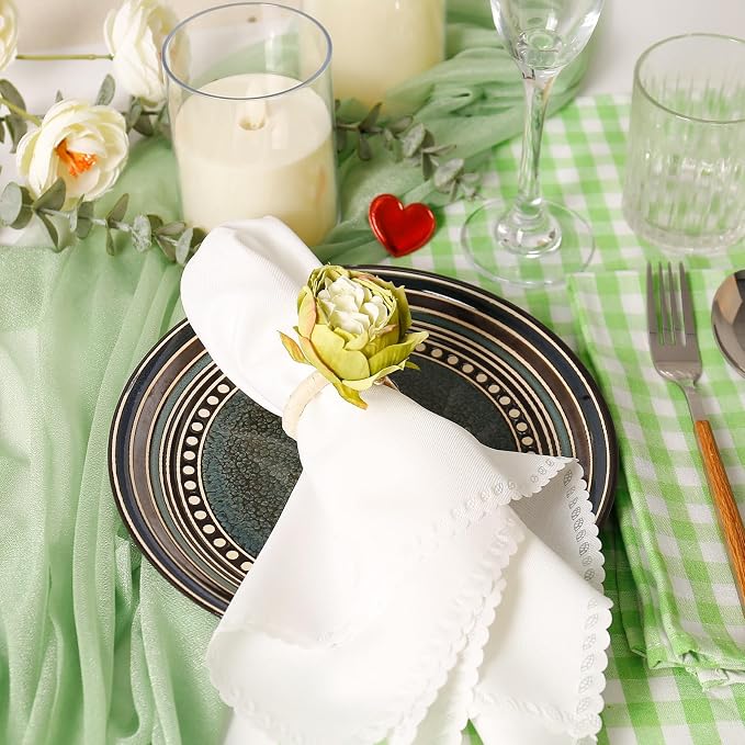 Handcraft Green Flower Napkin Rings Set of 12, Peony Napkin Holder Floral Rings - Image 3