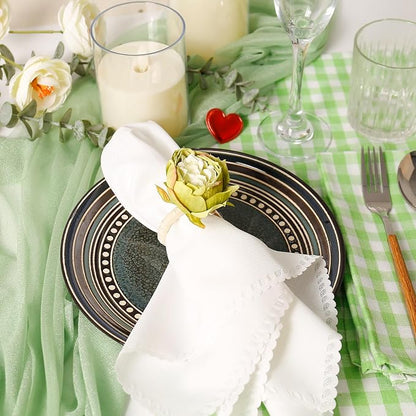 Handcraft Green Flower Napkin Rings Set of 12, Peony Napkin Holder Floral Rings - Image 3