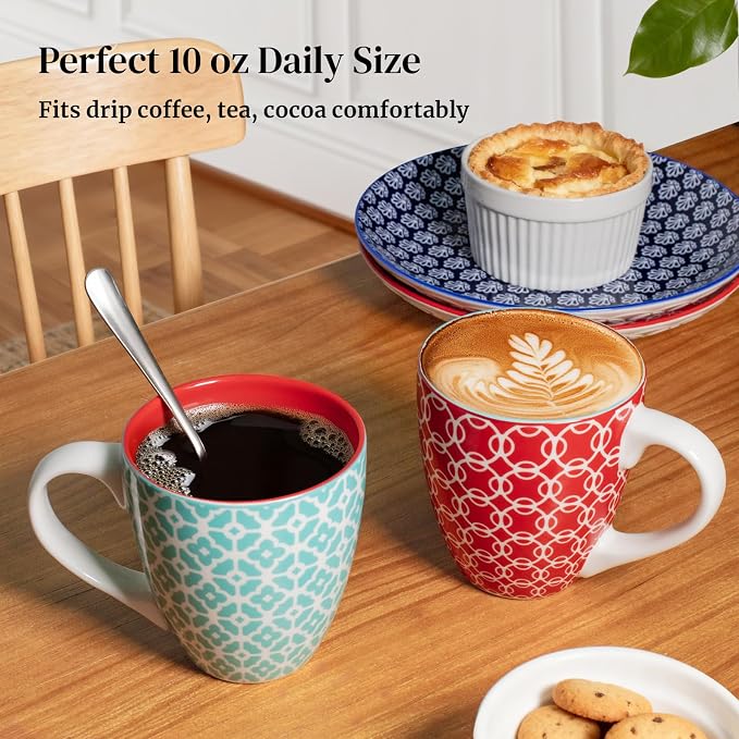 DOWAN Coffee Mugs Set of 6, 10 oz Porcelain Mugs, Cappuccino Cups, Ceramic Tea - Image 3