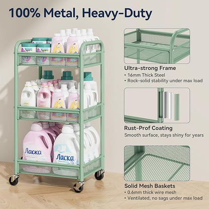 3 Tier Metal Rolling Cart, Art Workspace, Bedside Storage - Image 2