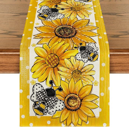Artoid Mode Sunflower Bee Flower Polka Dot Summer Table Runner, Seasonal by ArtoidMode