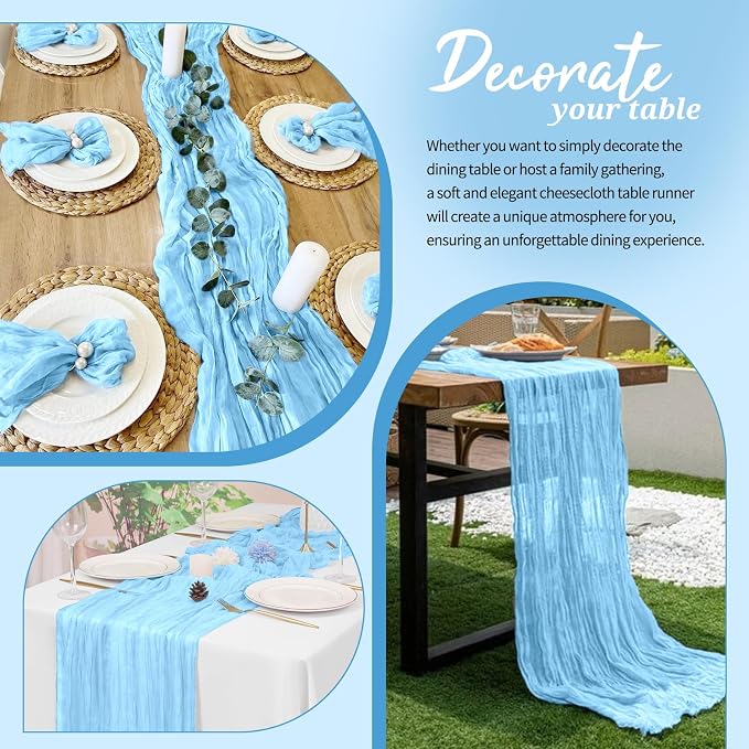 Pesonlook Cheesecloth Table Runner Light Blue, 10 Pack 17.7x108 inch, Long | - Image 4