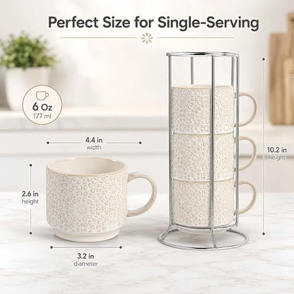 6 Oz Coffee Cups Set of 4, Stackable Espresso Cups - Image 4